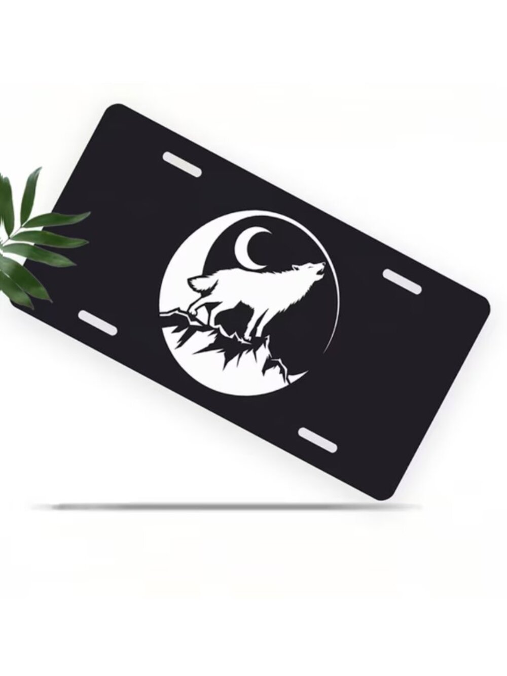 License Plate, Howling Wolf under Crescent Decorative Front,Personalized Stainle